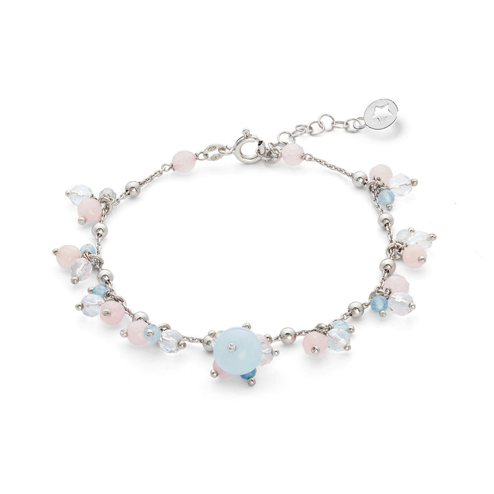 Pulsera Comete de plata 925 ‰ con aguamarina, cristal de roca y jade coloreado BRA273