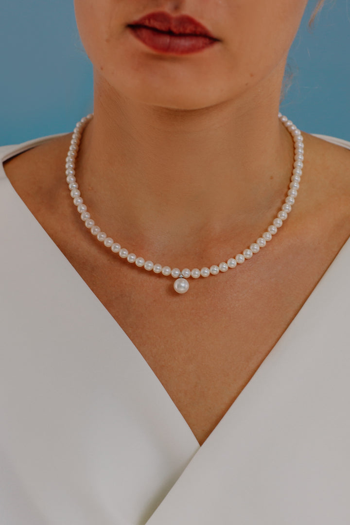 Comete Girocollo Filo Perle Acquadolce in Oro e Diamante FWQ265