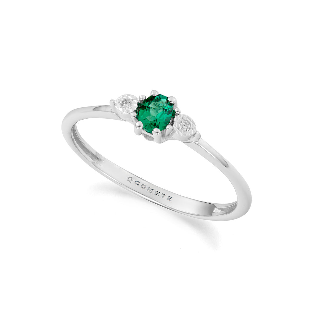 Comete Ring in white gold, diamonds and recrystallized emerald KANB1912