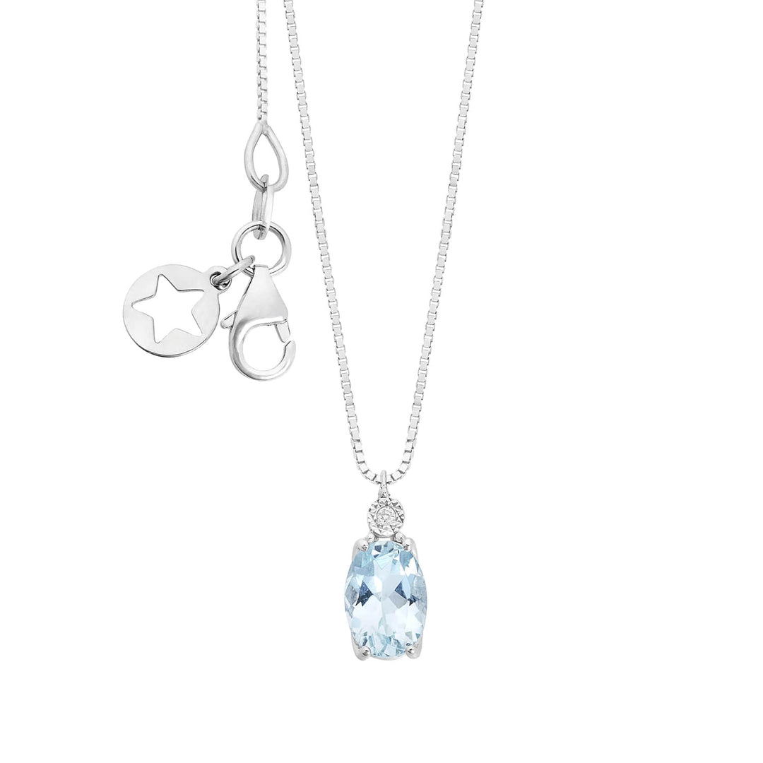 Comete Necklace 375‰ white gold, diamond and oval aquamarine KGLQ001