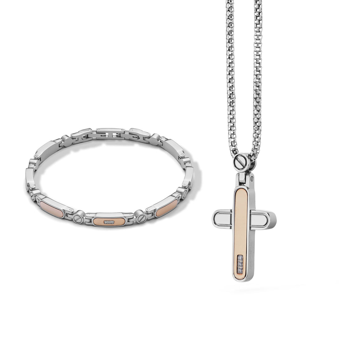 Collier et Bracelet Comete Senior en Acier poli, PVD rosé et Diamants KIT7011009