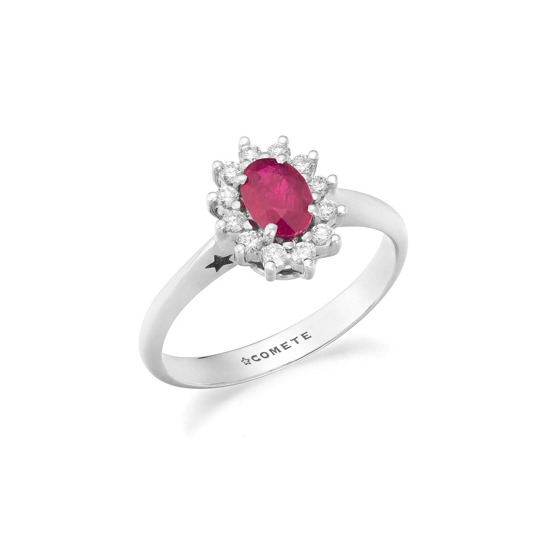 Comete Anillo de oro blanco con diamantes y rubí ovalado ANB2747