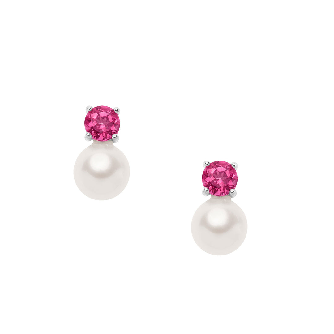 Pendientes Comete de Oro con Perlas y Topacio Rosa Redondo ORP749