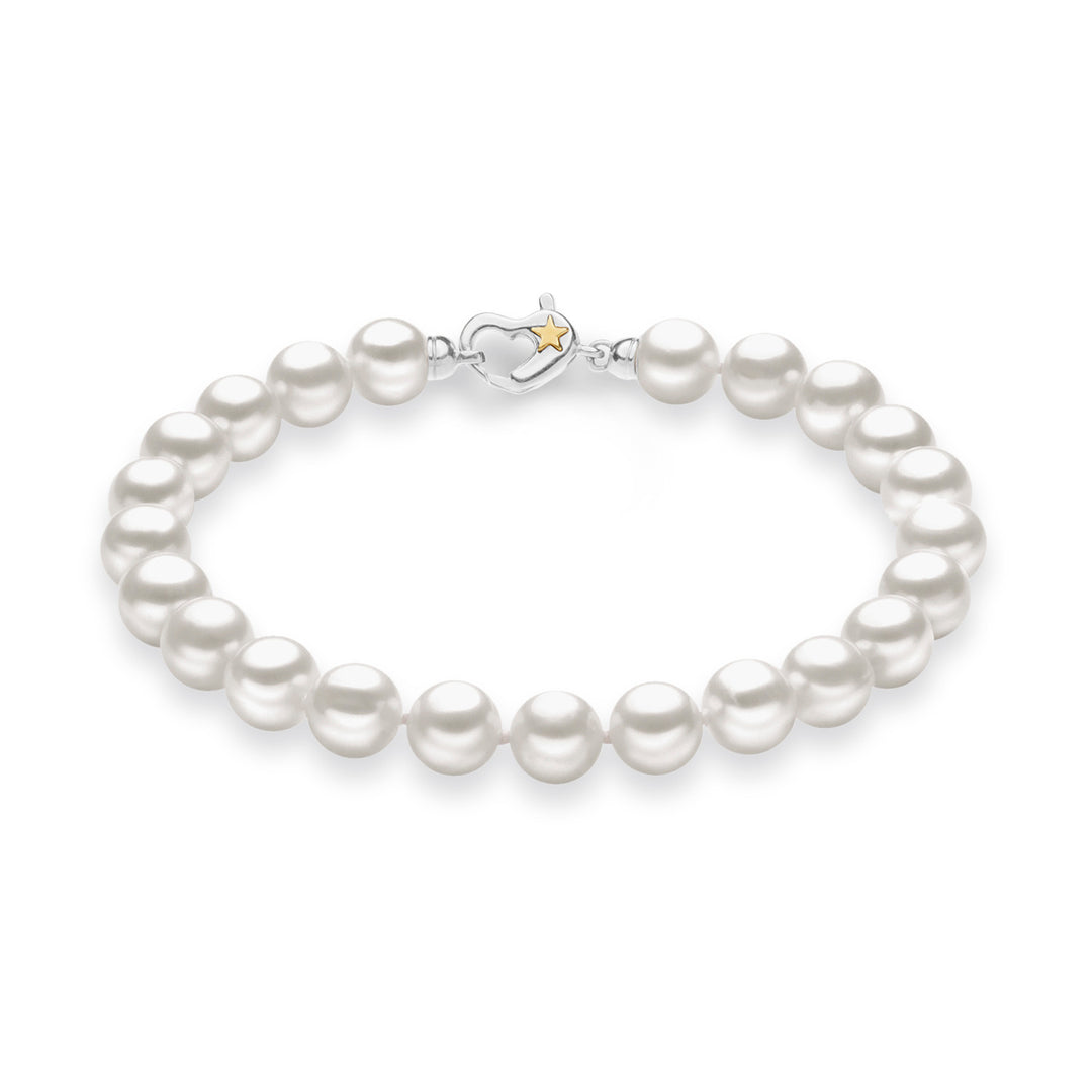 Comete Acquadolce Pearl Strand Bracelet in Silver and Yellow Gold Star BRQ310