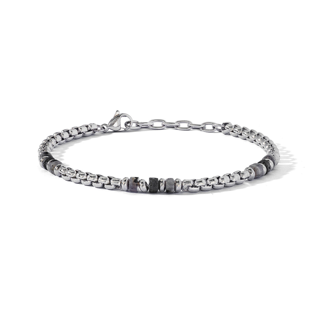 Bracelet Comete en Acier, Labradorite Grise et Onyx Noir UBR1269