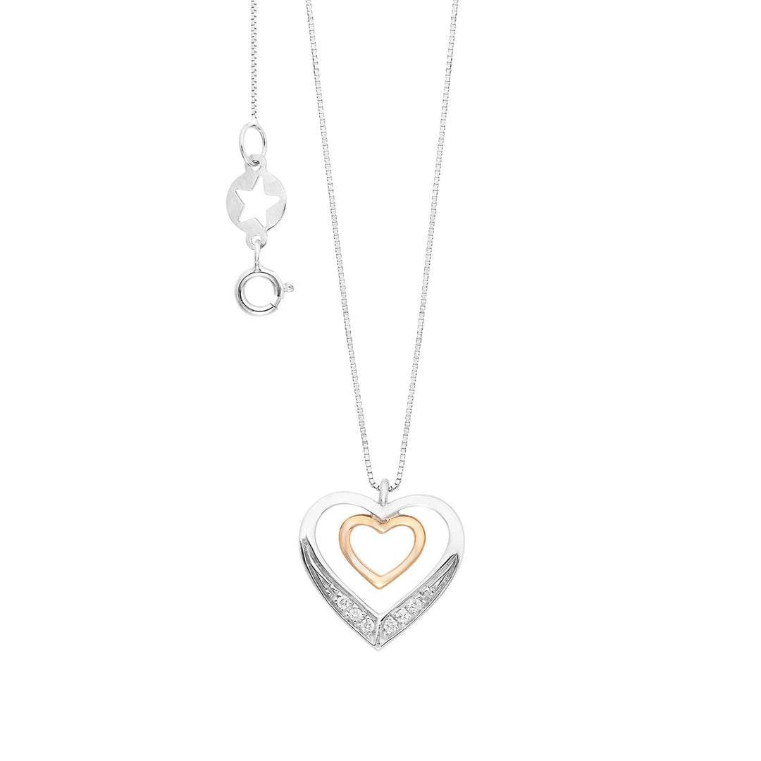 Comete Heart necklace in 750‰ white and rose gold and white diamonds GLB1704