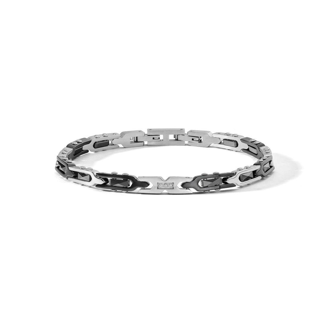 Comete Bracelet in Steel, black PVD, black ceramic and white diamonds UBR1288