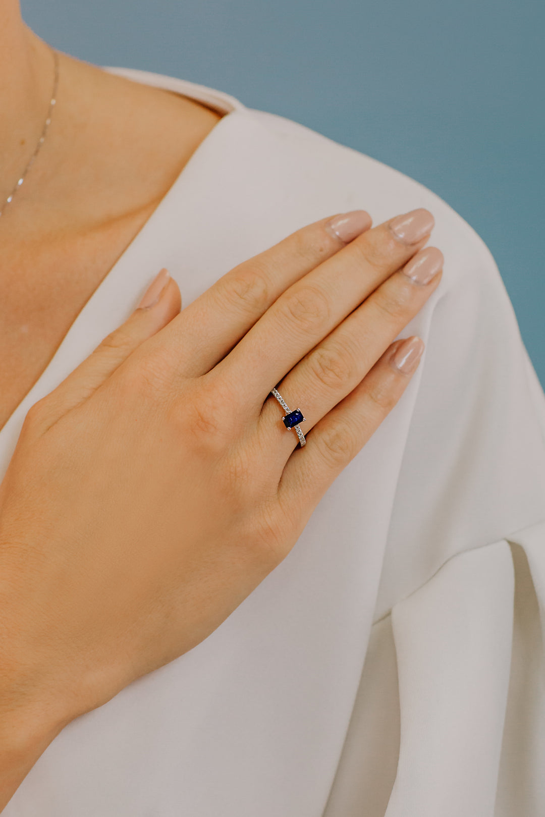 Comete Gold Ring with Diamonds and Blue Sapphire ANB2565