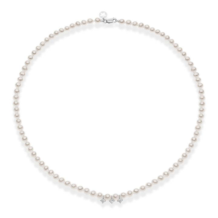 Comete Freshwater Pearl Necklace in Gold and Diamonds FWQ321