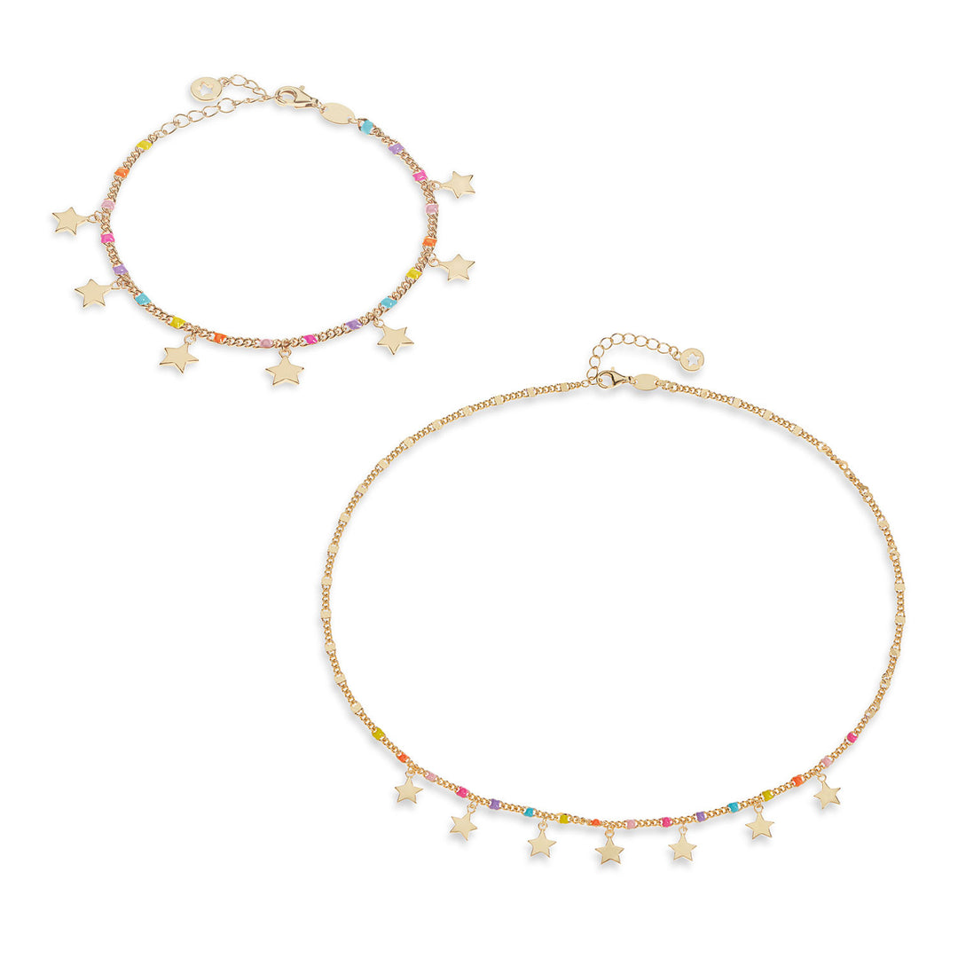 Collier et Bracelet Comète en Argent Etoile Email Multicolore, Talisman KIT254249