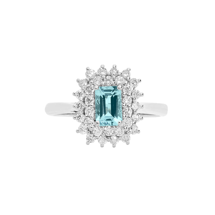 Comete Gold Ring with Diamonds and Octagonal Aquamarine ANQ324