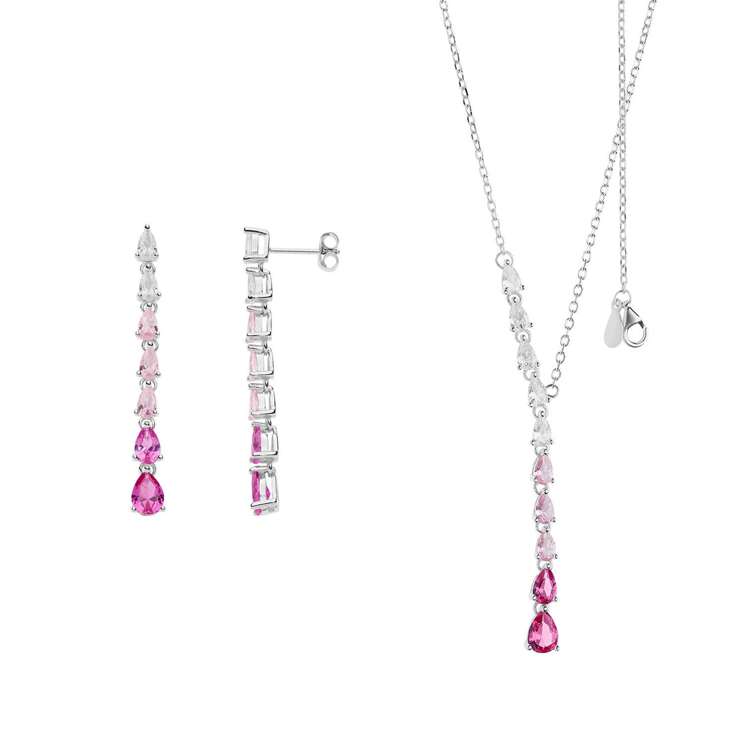 Comete Collana ed orecchini gocce di Tennis degradè rosa KIT241190