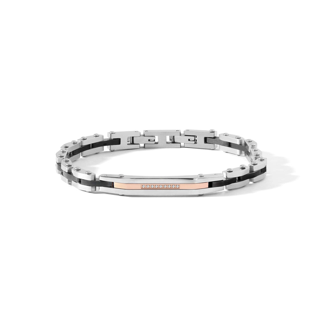 Comete Bracelet in Steel, black and rosé PVD, white diamonds UBR1284