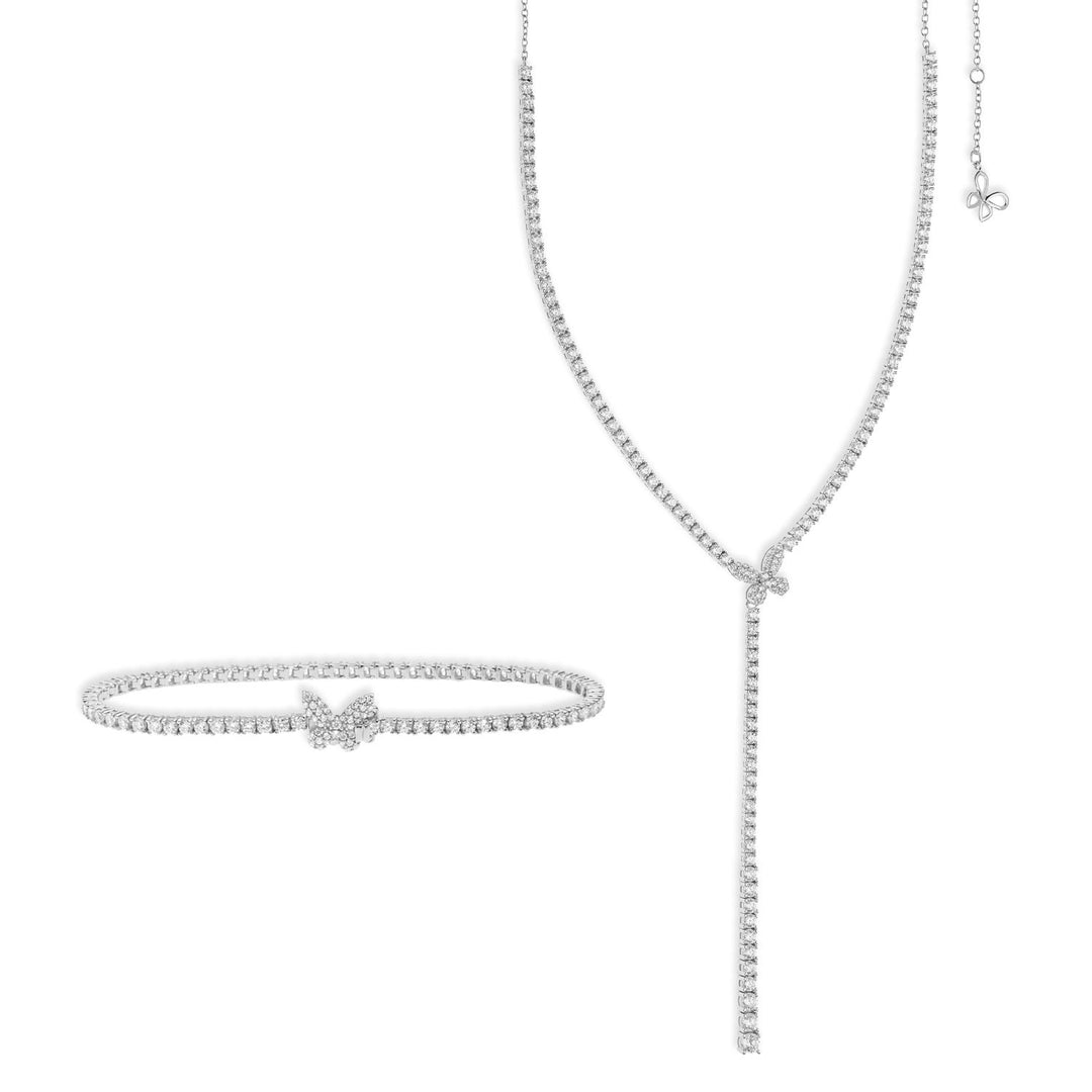 Comete Butterflies Necklace and Bracelet in Silver with white zircons KIT159165