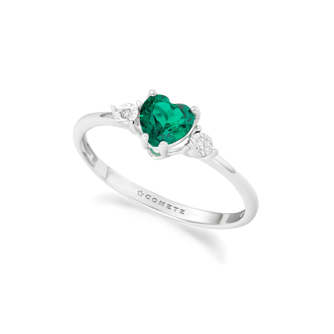 Sortija Comete Heart en oro blanco, diamantes y esmeralda recristalizada KANB1915