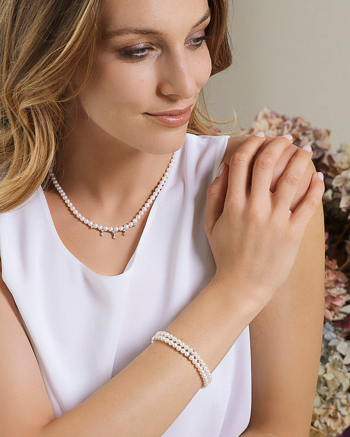 Comete Collana Filo Perle con Diamanti FWQ372