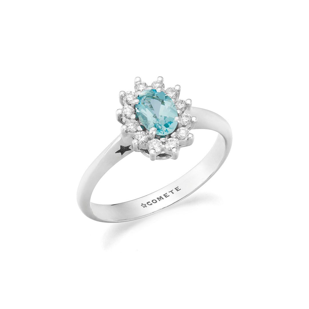 Comete Gold Ring with Diamonds and Oval Aquamarine ANQ362