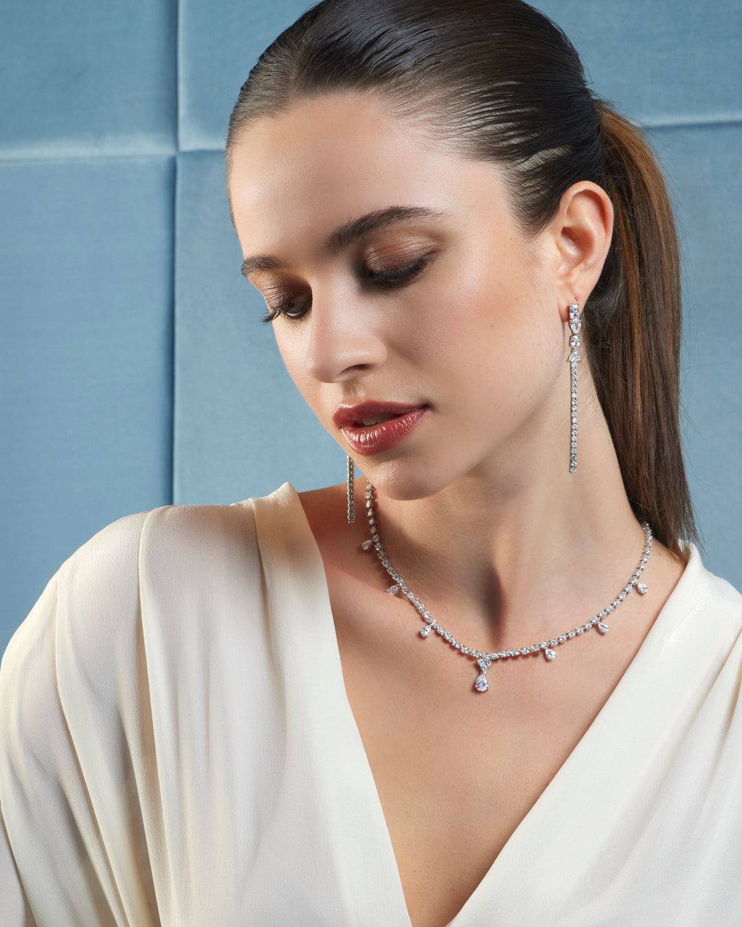 Collier Comète en Argent 925‰ et Zircons blancs en forme de larme GLA267