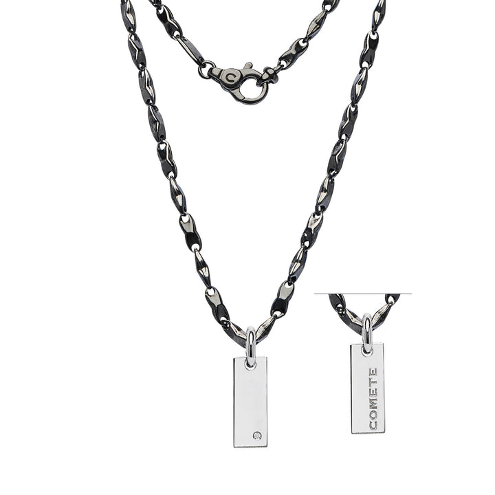 Collier Comete en Argent bruni et poli, Diamant et Spinelles noirs UGL751