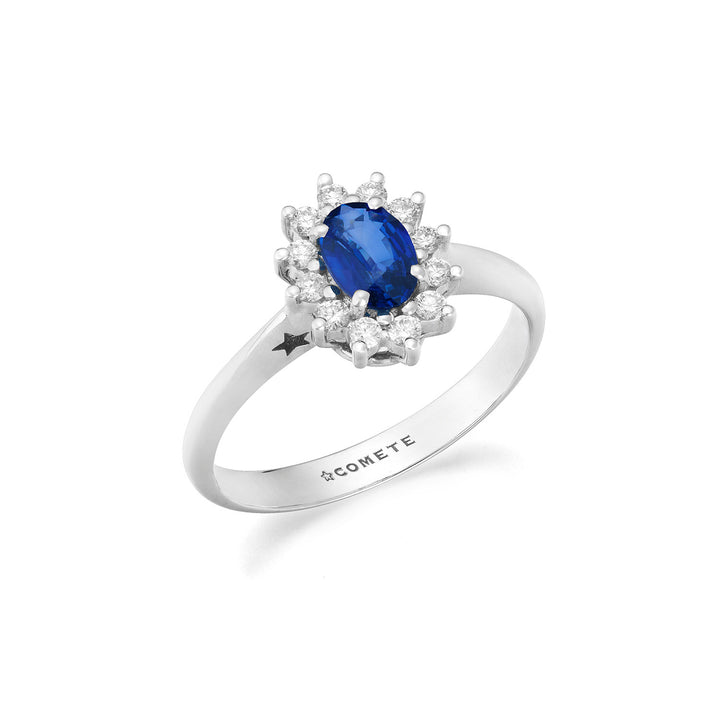 Comete White gold ring with diamonds and oval sapphire ANB2745