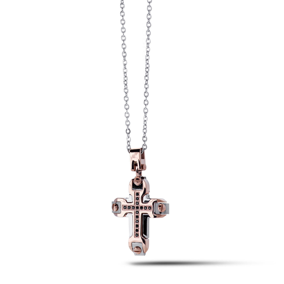 Comete Necklace in pink PVD Steel and black Zircons UGL709