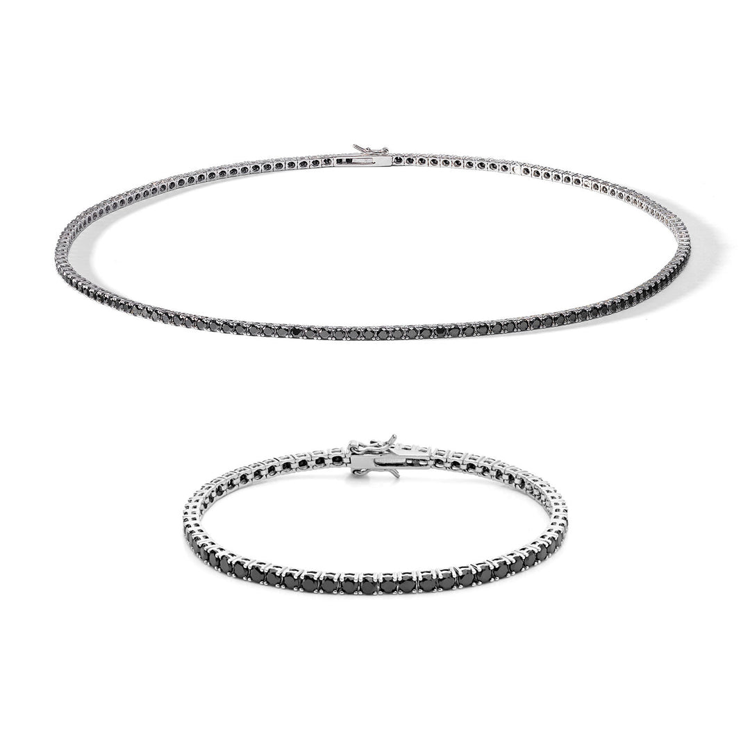 Comete Collana e Bracciale Tennis in Argento con zirconi neri KIT738NM45993M19