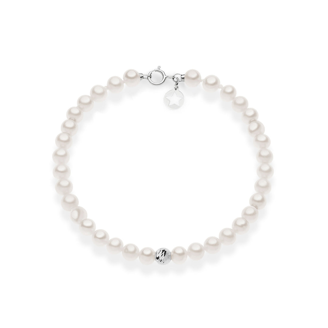 Comete Pearl bracelet and decorated sphere in 375‰ white gold KBRQ262B