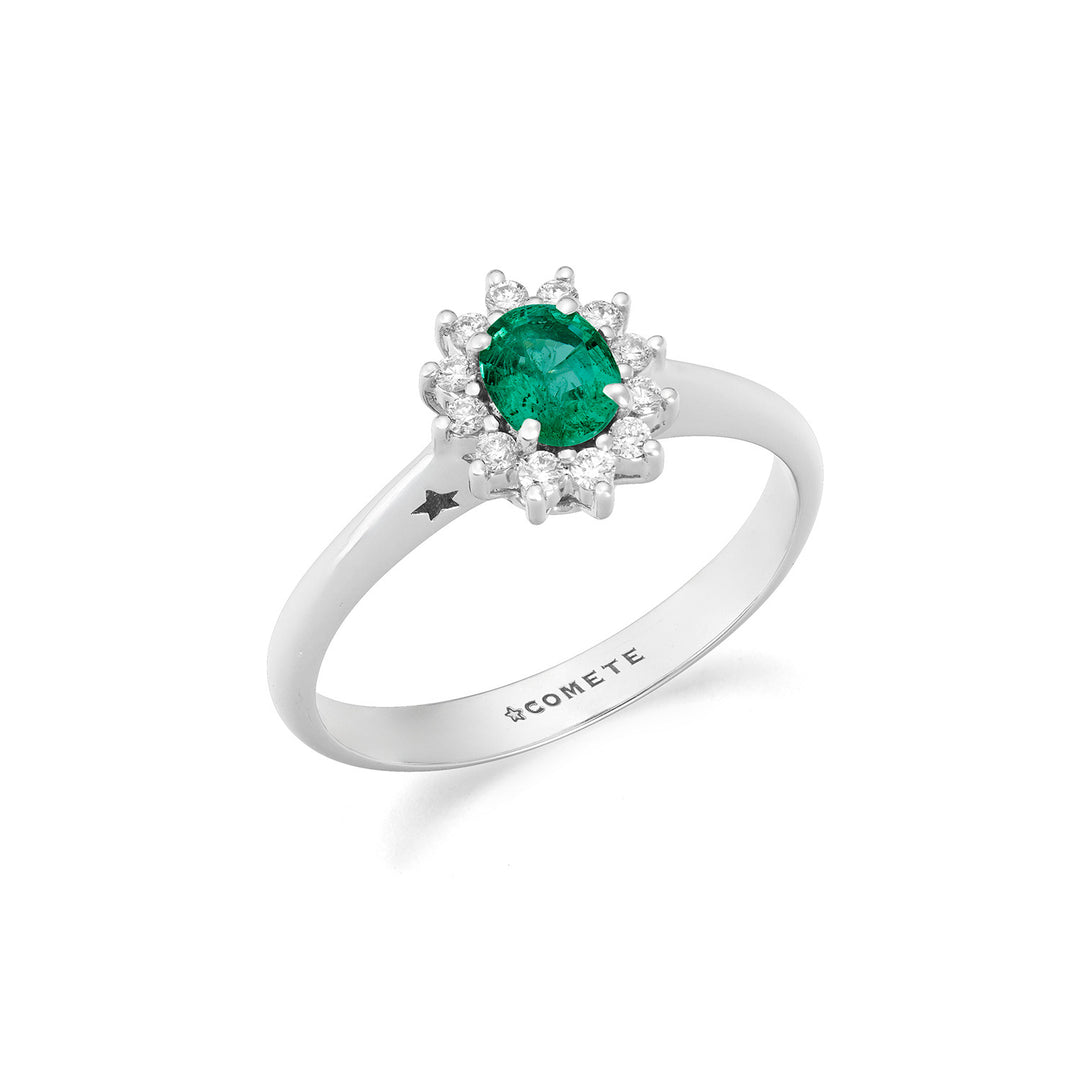 Comete Anello in Oro bianco con Diamanti e Smeraldo ovale ANB2749S3