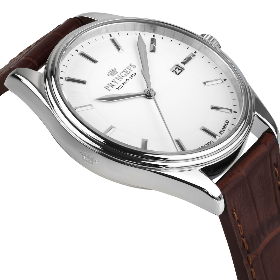 Pryngeps orologio Slim Classic uomo  41mm bianco quarzo acciaio A1214 BI
