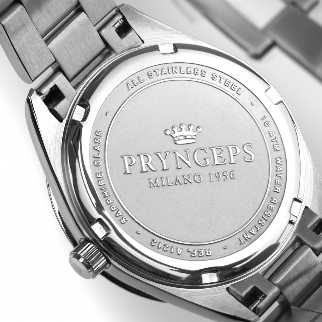 Reloj Pryngeps para hombre 41mm acero blanco cuarzo A1212 BI