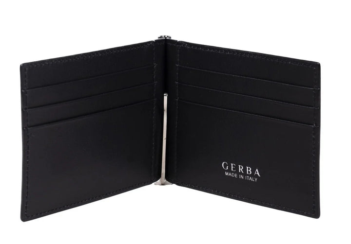 Porte-euro Gerba en cuir de veau pleine fleur et logo Gerba en GB002 NOIR argent