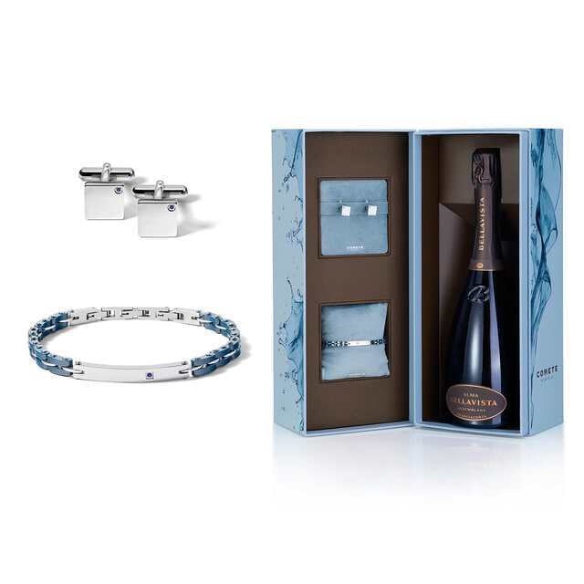 Comete Regalo Divino Kit Pulsera acero cerámica y gemelos zafiro azul KITGVZAF