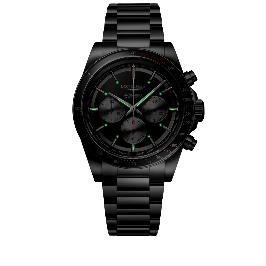 Reloj Longines Conquest Chronograph 42mm automático de acero negro L3.835.4.52.6