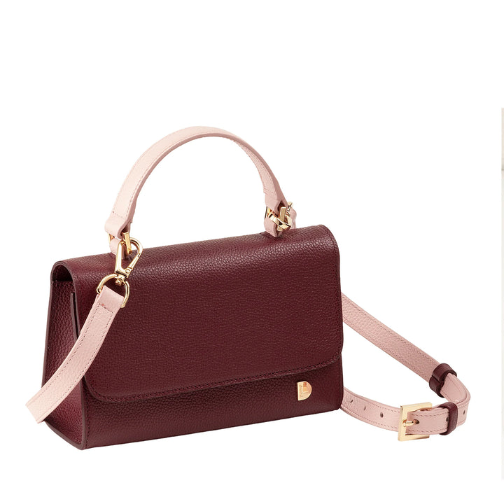 DUDU Bolso Pequeño de Mujer en Piel Auténtica Made in Italy, Bolso de Mano y Bandolera, Piel Flor o Ante - Mini Bolso con Bandolera Ajustable y Extraíble, Solapa con Cierre Magnético