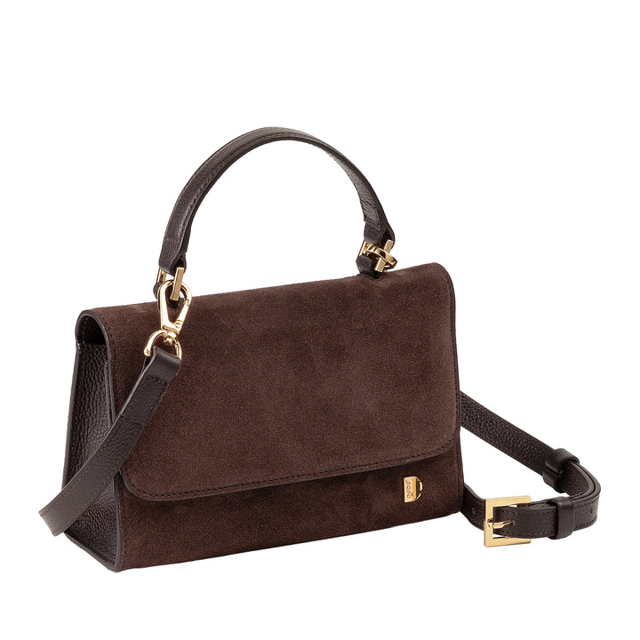 DUDU Bolso Pequeño de Mujer en Piel Auténtica Made in Italy, Bolso de Mano y Bandolera, Piel Flor o Ante - Mini Bolso con Bandolera Ajustable y Extraíble, Solapa con Cierre Magnético