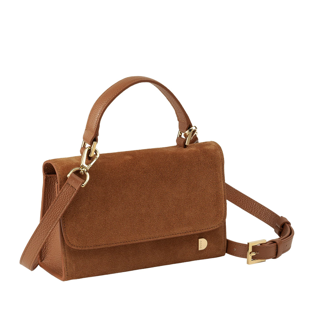 DUDU Bolso Pequeño de Mujer en Piel Auténtica Made in Italy, Bolso de Mano y Bandolera, Piel Flor o Ante - Mini Bolso con Bandolera Ajustable y Extraíble, Solapa con Cierre Magnético