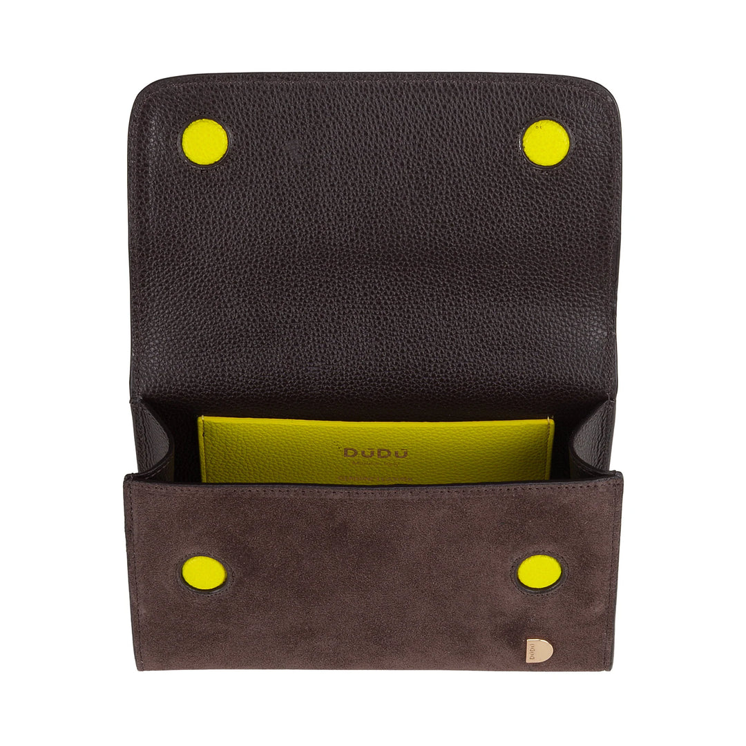 DUDU Bolso Pequeño de Mujer en Piel Auténtica Made in Italy, Bolso de Mano y Bandolera, Piel Flor o Ante - Mini Bolso con Bandolera Ajustable y Extraíble, Solapa con Cierre Magnético
