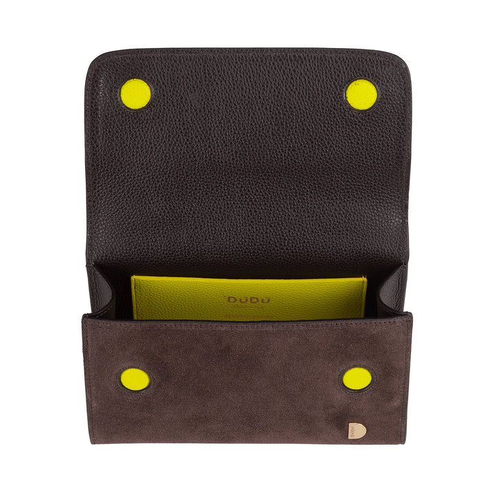 DUDU Bolso Pequeño de Mujer en Piel Auténtica Made in Italy, Bolso de Mano y Bandolera, Piel Flor o Ante - Mini Bolso con Bandolera Ajustable y Extraíble, Solapa con Cierre Magnético