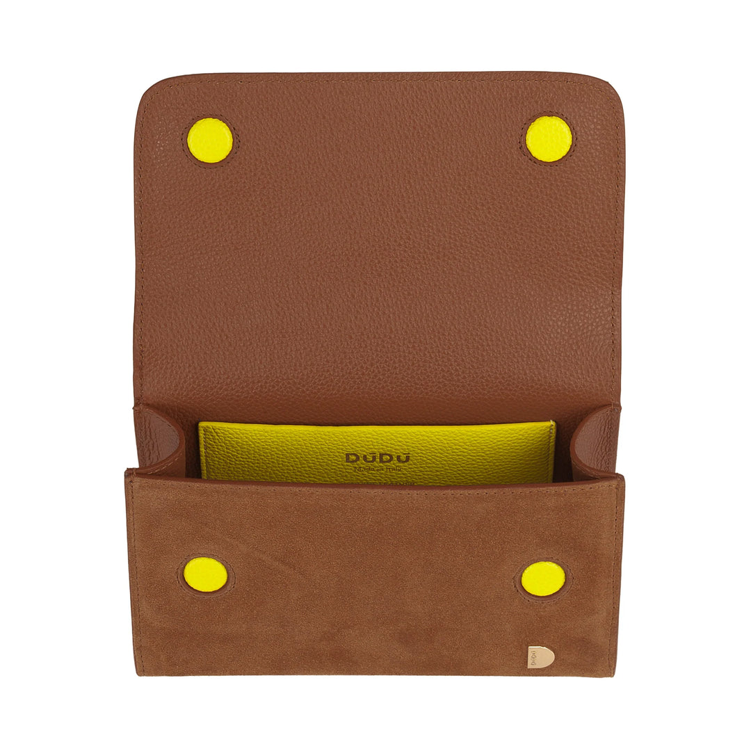 DUDU Bolso Pequeño de Mujer en Piel Auténtica Made in Italy, Bolso de Mano y Bandolera, Piel Flor o Ante - Mini Bolso con Bandolera Ajustable y Extraíble, Solapa con Cierre Magnético