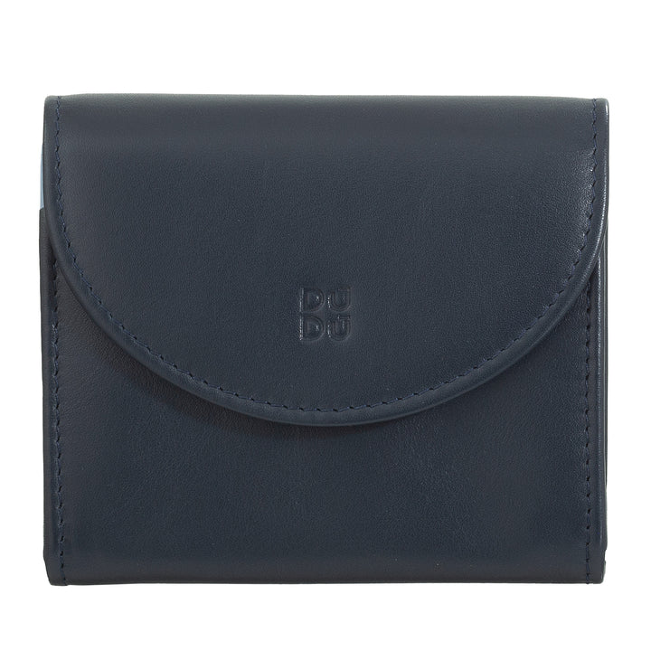 DUDU Cartera Mini Slim para Mujer de Piel Auténtica con Monedero con Cremallera, Cierre de Botón, Cartera Compacta de Color