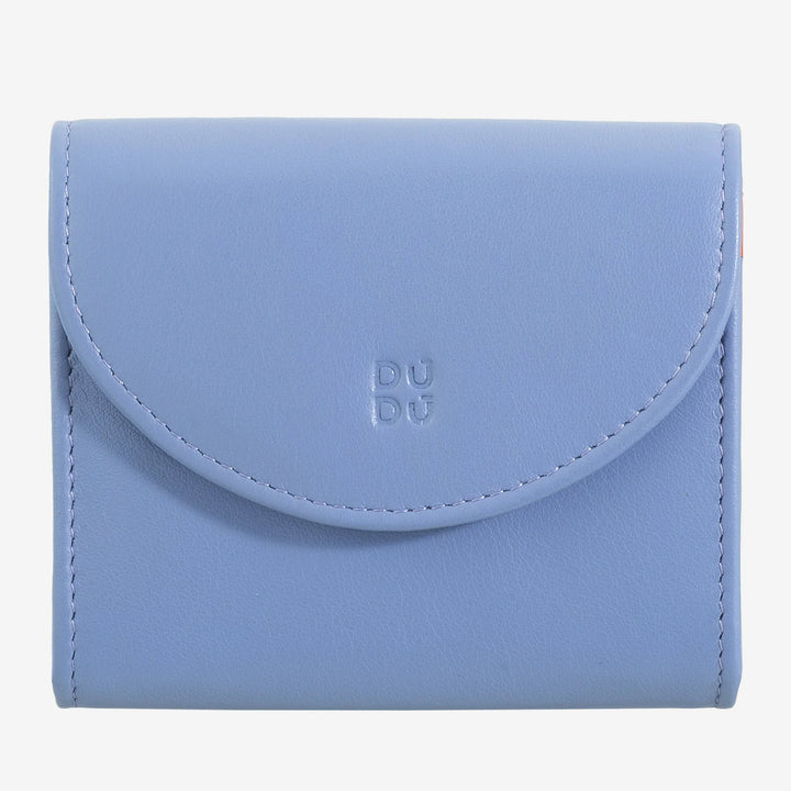 DUDU Cartera Mini Slim para Mujer de Piel Auténtica con Monedero con Cremallera, Cierre de Botón, Cartera Compacta de Color