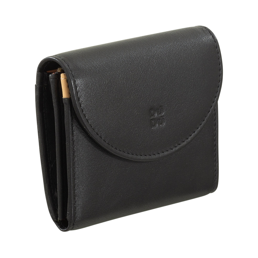 DUDU Cartera Mini Slim para Mujer de Piel Auténtica con Monedero con Cremallera, Cierre de Botón, Cartera Compacta de Color