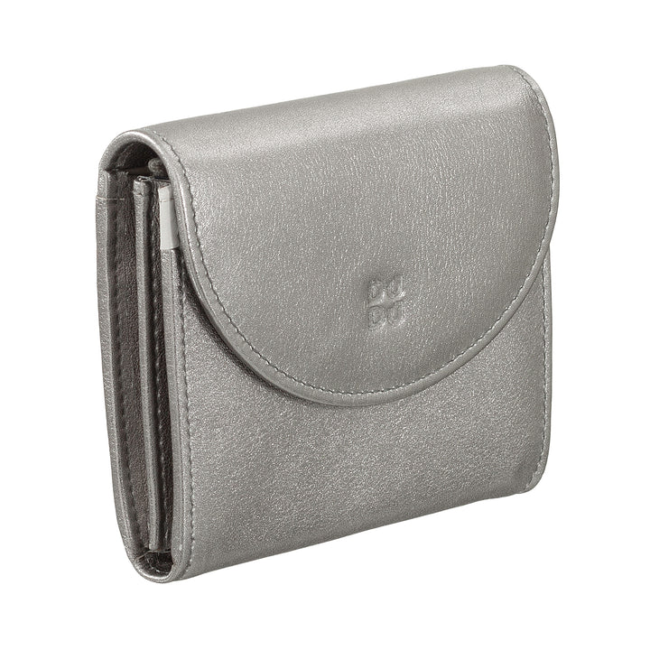 DUDU Cartera Mini Slim para Mujer de Piel Auténtica con Monedero con Cremallera, Cierre de Botón, Cartera Compacta de Color
