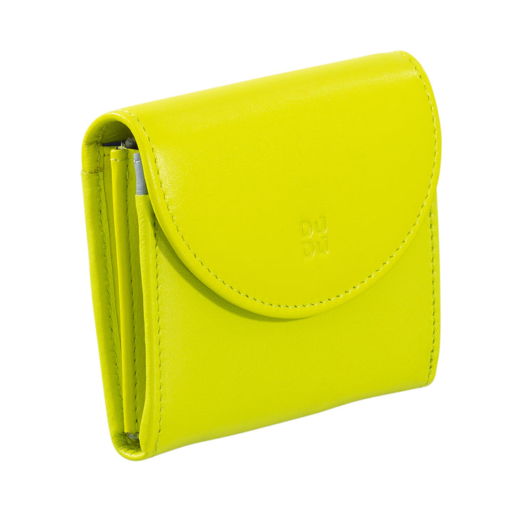 DUDU Cartera Mini Slim para Mujer de Piel Auténtica con Monedero con Cremallera, Cierre de Botón, Cartera Compacta de Color