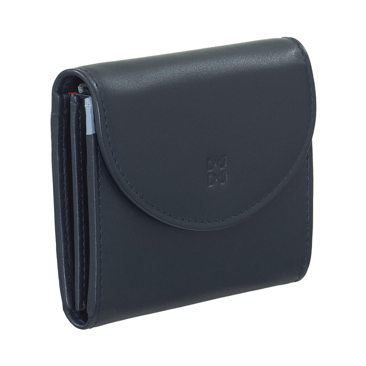 DUDU Cartera Mini Slim para Mujer de Piel Auténtica con Monedero con Cremallera, Cierre de Botón, Cartera Compacta de Color