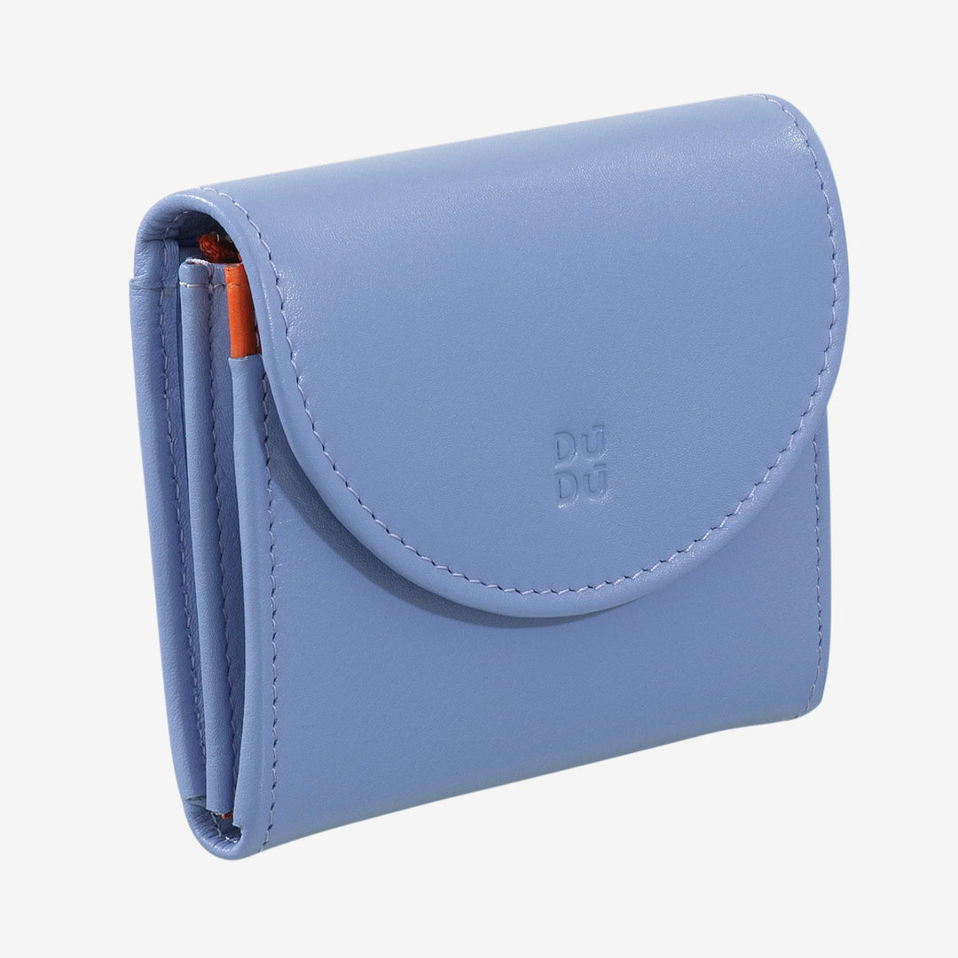 DUDU Cartera Mini Slim para Mujer de Piel Auténtica con Monedero con Cremallera, Cierre de Botón, Cartera Compacta de Color
