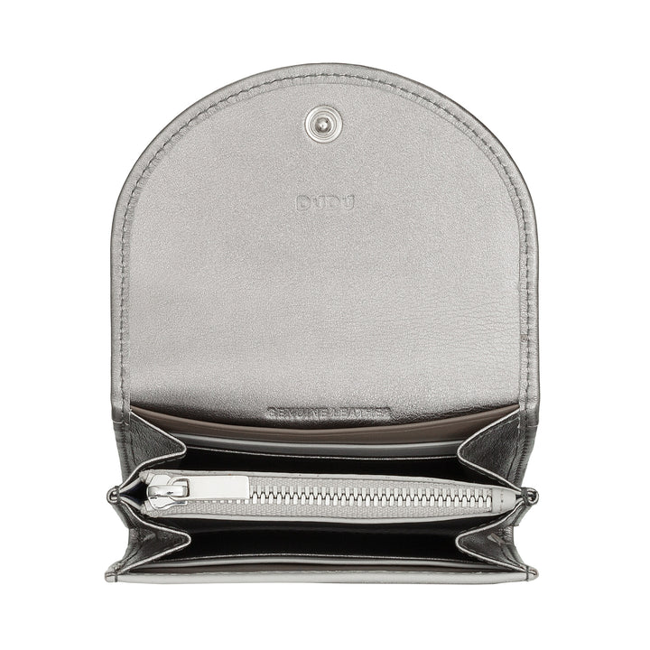 DUDU Cartera Mini Slim para Mujer de Piel Auténtica con Monedero con Cremallera, Cierre de Botón, Cartera Compacta de Color