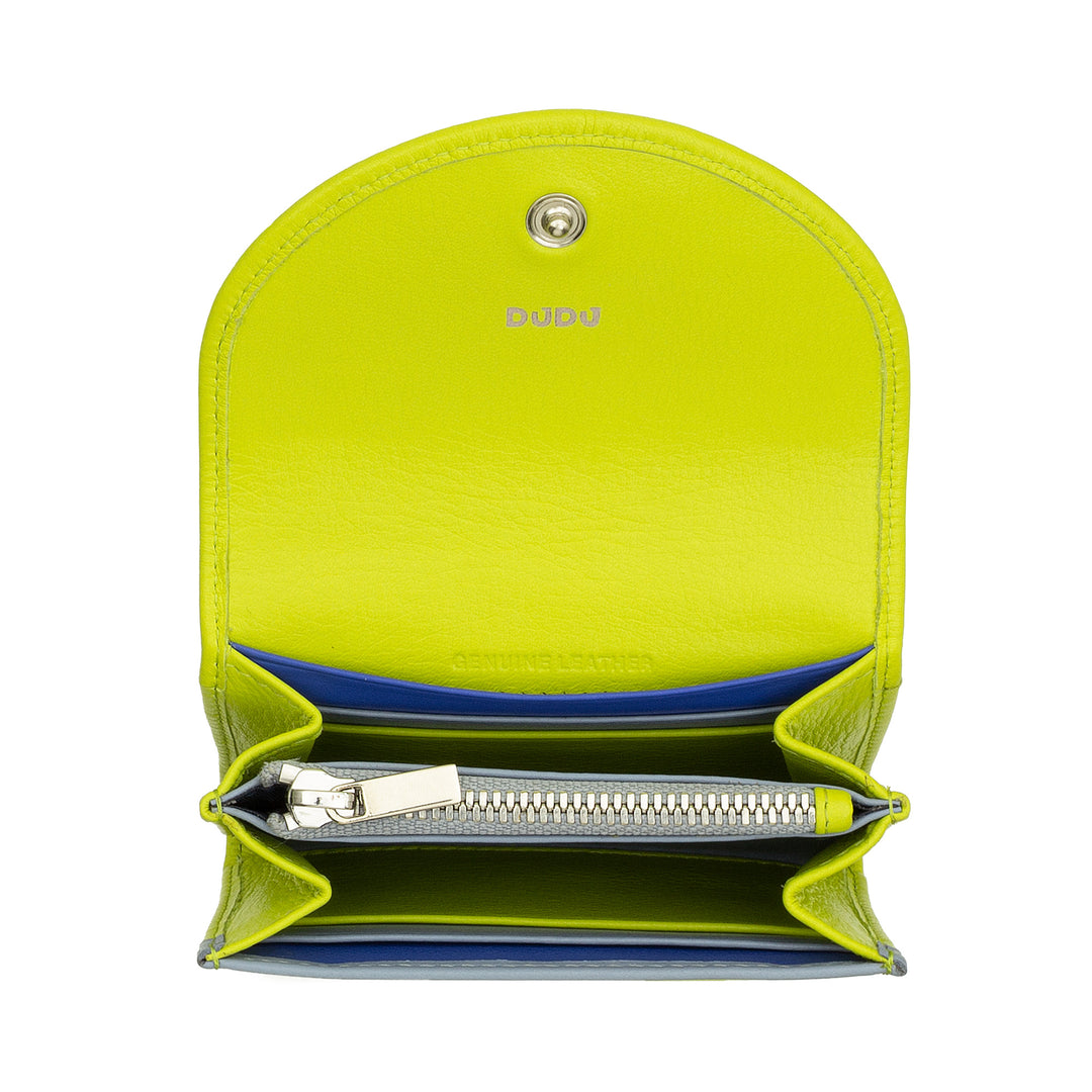 DUDU Cartera Mini Slim para Mujer de Piel Auténtica con Monedero con Cremallera, Cierre de Botón, Cartera Compacta de Color