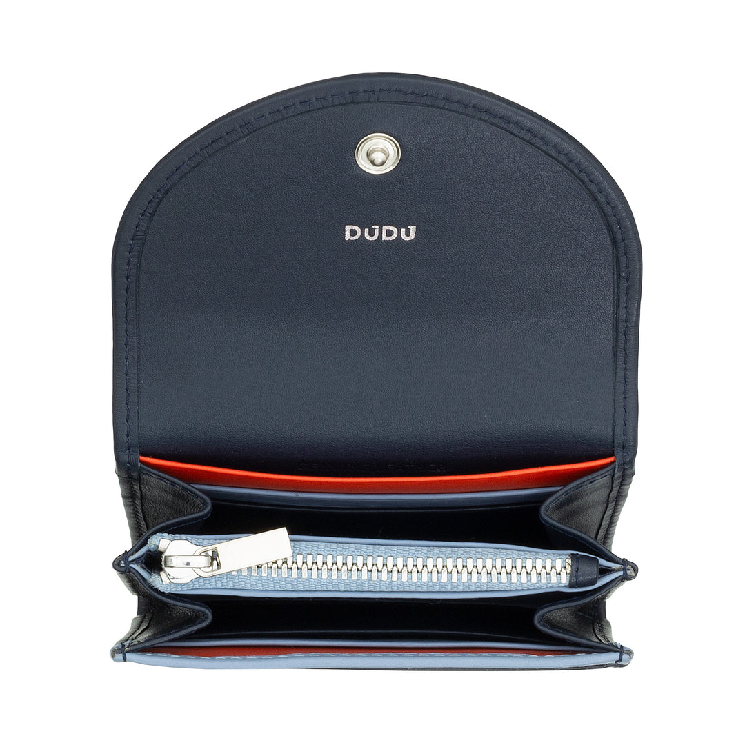 DUDU Cartera Mini Slim para Mujer de Piel Auténtica con Monedero con Cremallera, Cierre de Botón, Cartera Compacta de Color