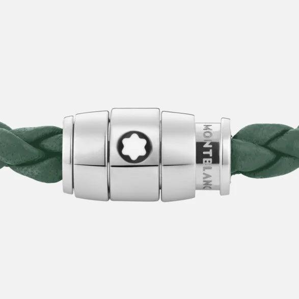 Brazalete Montblanc de acero con cierre de 3 anillos y piel peltre talla S 13315060